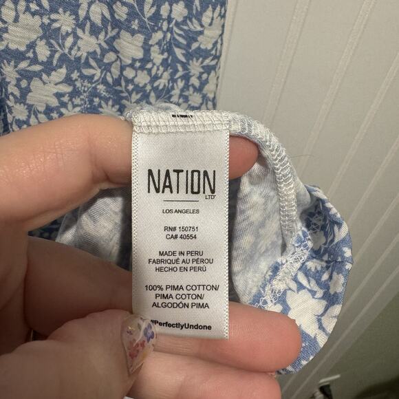 Nation LTD Gwen Tie Back Dress Blue Floral Cottagecore Smocked Size Medium - Picture 8 of 9